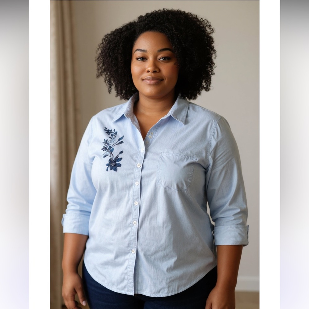Lasolas cute blue and white striped button up blouse.